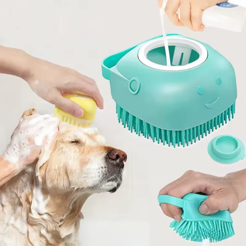 Silicone Pet Bath Brush with Shampoo Dispenser