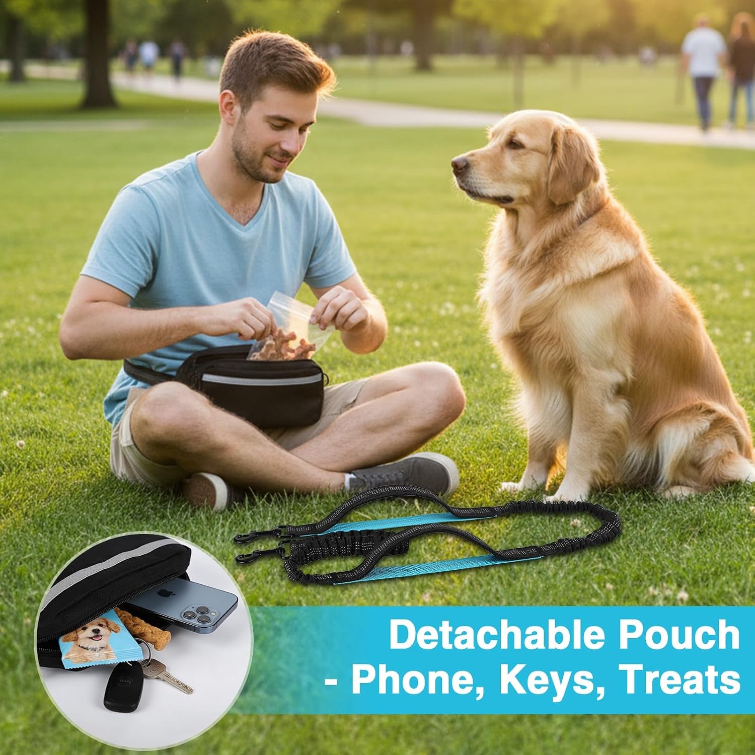 Hands-Free Bungee Dog Leash for Large Dogs, Waist Leash for Dog Walking