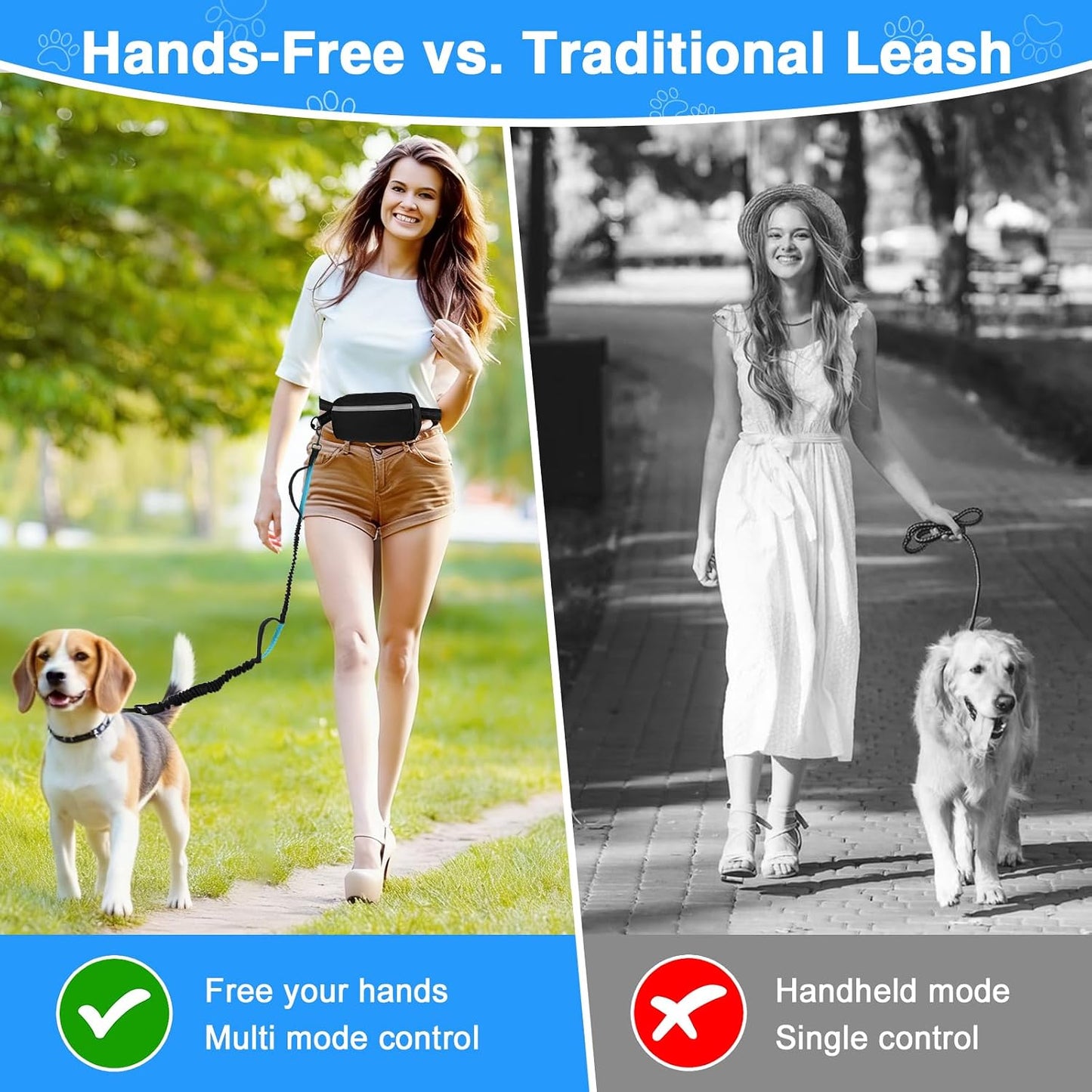Hands-Free Bungee Dog Leash for Large Dogs, Waist Leash for Dog Walking